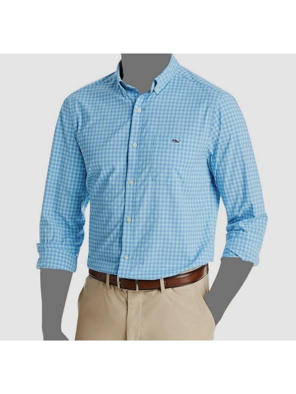 VINEYARD VINES Mens Tucker Classic Fit Ocean Echo Gingham Shirt in Marina-Medium